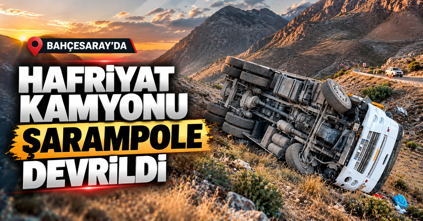 Bahçesaray’da hafriyat kamyonu şarampole devrildi