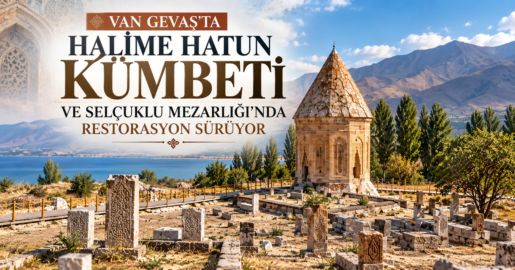 Van Gevaş’ta Halime Hatun Kümbeti ve Selçuklu Mezarlığı’nda restorasyon sürüyor