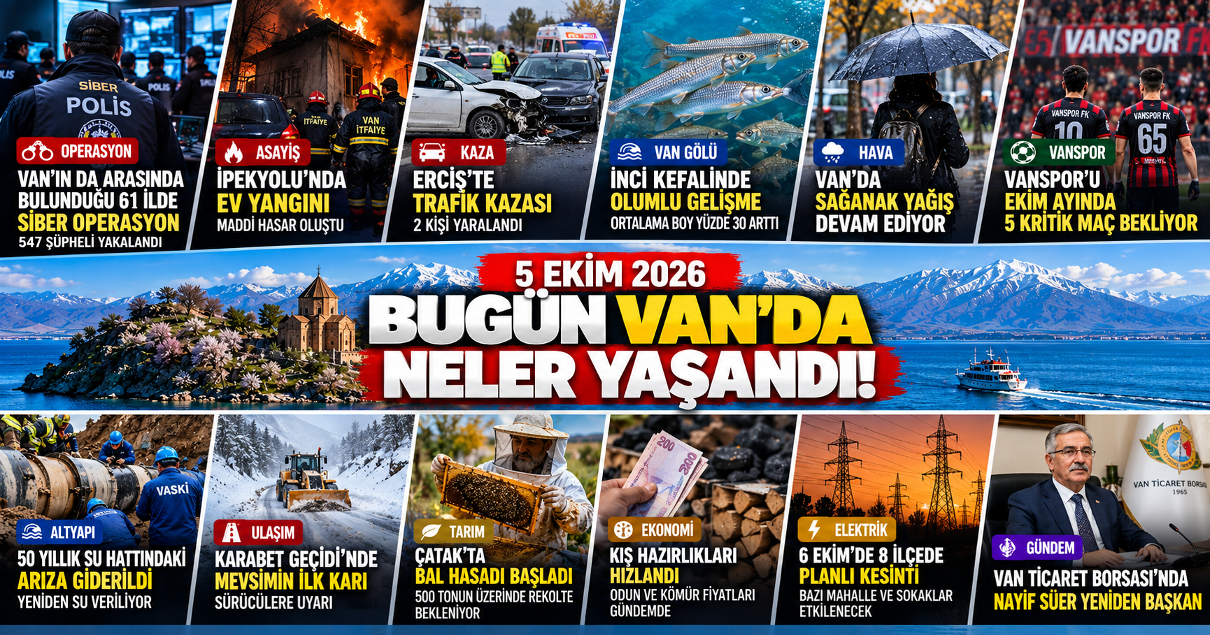 Bugün Van’da neler yaşandı! 5 Ekim 2026 - Siber operasyon, İnci kefali, Kaza, Vanspor, Yağış, Su hattı