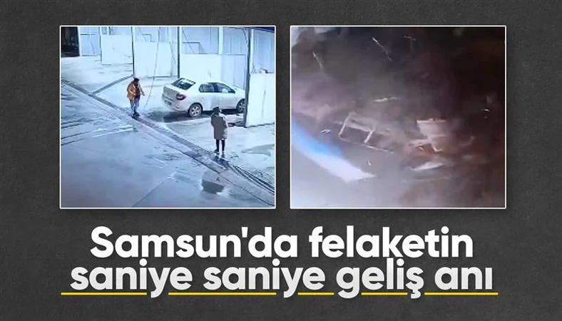 Samsun’da 4 kişilik ailenin aracının heyelan altında kaldığı anlar kamerada