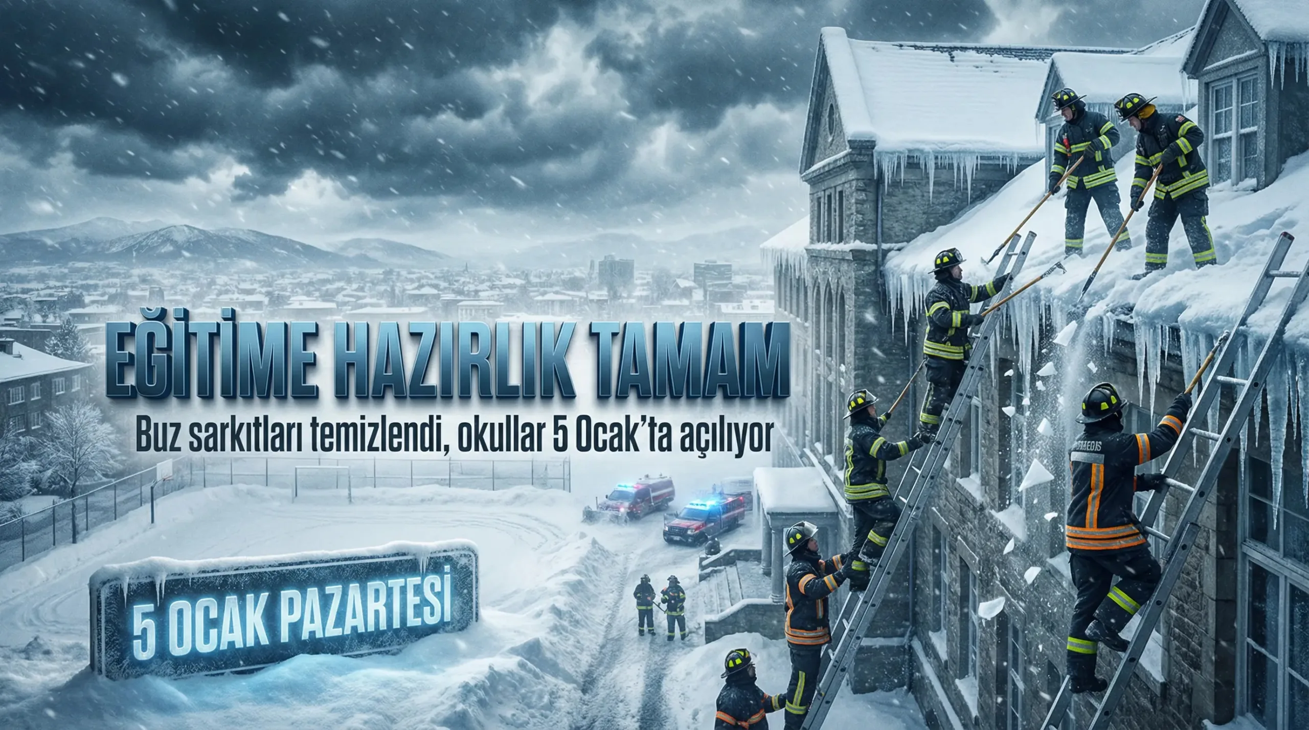 Van’da buz sarkıtlı okullar eğitime hazırlandı: Tatil Yok